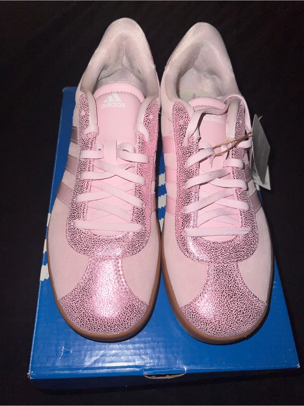 adidas Women’s Light Pink Glitter Accent Sneakers